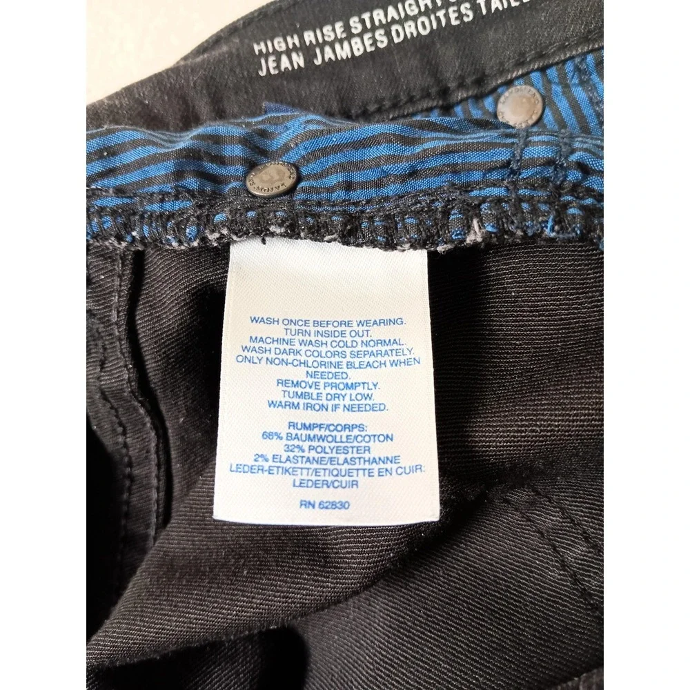Lands' End Jeans Womens 14 Black High Rise Straight 5 Pocket Dark Wash Denim